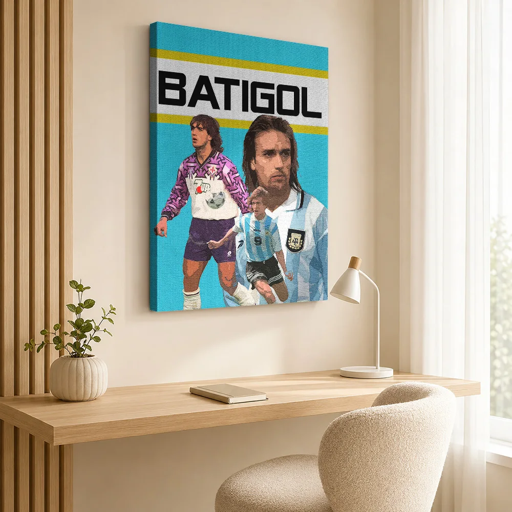 Batistuta Argentina Soccer Tribute Canvas Painting Poster Bold Style Wall Art With Personalized Photo For Bedroom Ideal Fan Gift