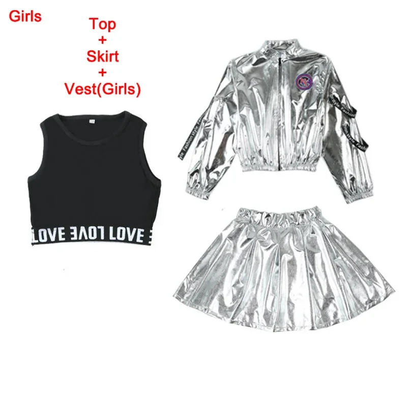 2023 heißer Verkauf Kinder Hip-Hop-Astronauten Raum anzüge Jungen Trommeln Kleidung Set Mädchen Silber Farbe Jazz Tanz Kostüme Rave Kleidung