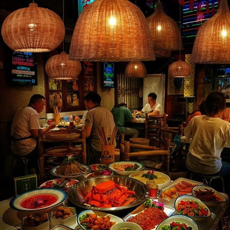 

Japanese woven Wabi sabi style homestay restaurant chandelier living room bedroom handmade woven rattan homestay lamp