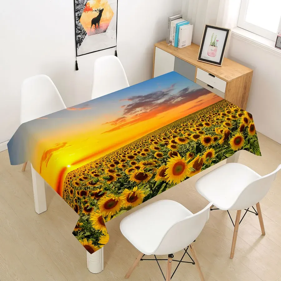 

Sunflower Rose Tablecloth Printed Waterproof Tablecloth Kitchen Wedding Decoration Living Room Floral Pattern Home Tablecloth