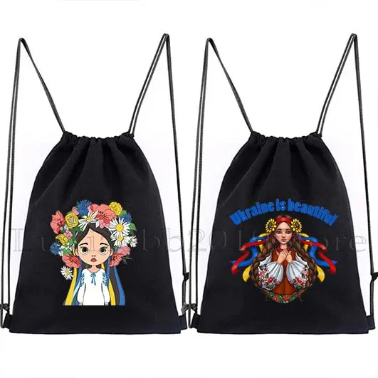 

Butterfly Traditional Embroidery Girls Blue and Yellow Heart Sunflower Drawstring Bag Backpack Gym Sackpack Gifts String Bags