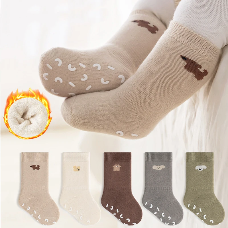 Baby toddler socks winter thickened terry floor socks baby non-slip medium tube socks cartoon loose newborn cotton socks