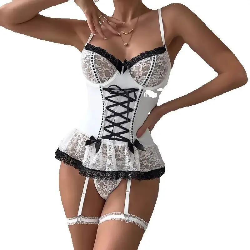 Shapewear Lingerie Thongs Lace Hemline Suckers Erotic Costumes For Women Elegant 2-Piece Sets Sexy Girl Seamless Outfit