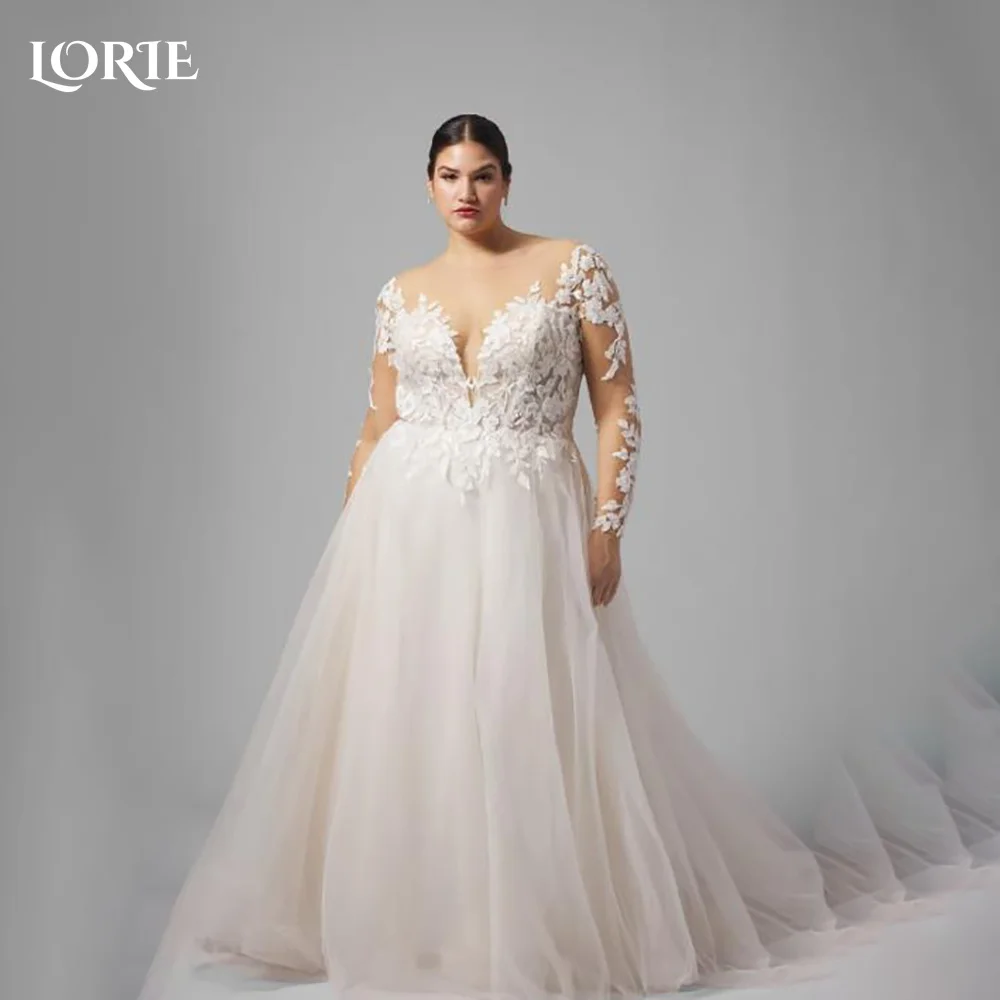 

Свадебное платье LORIE с аппликацией, больших размеров, с объемными 3D цветами, А-силуэт, для выпускного вечера, с длинными рукавами, иллюзионное, вечернее, на заказ, для невесты