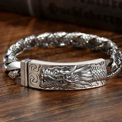 HX New Silver Color Handmade Bracelet Male Domineering Dragon Head Fashion Retro Versatile Temperament Versatile Accessories