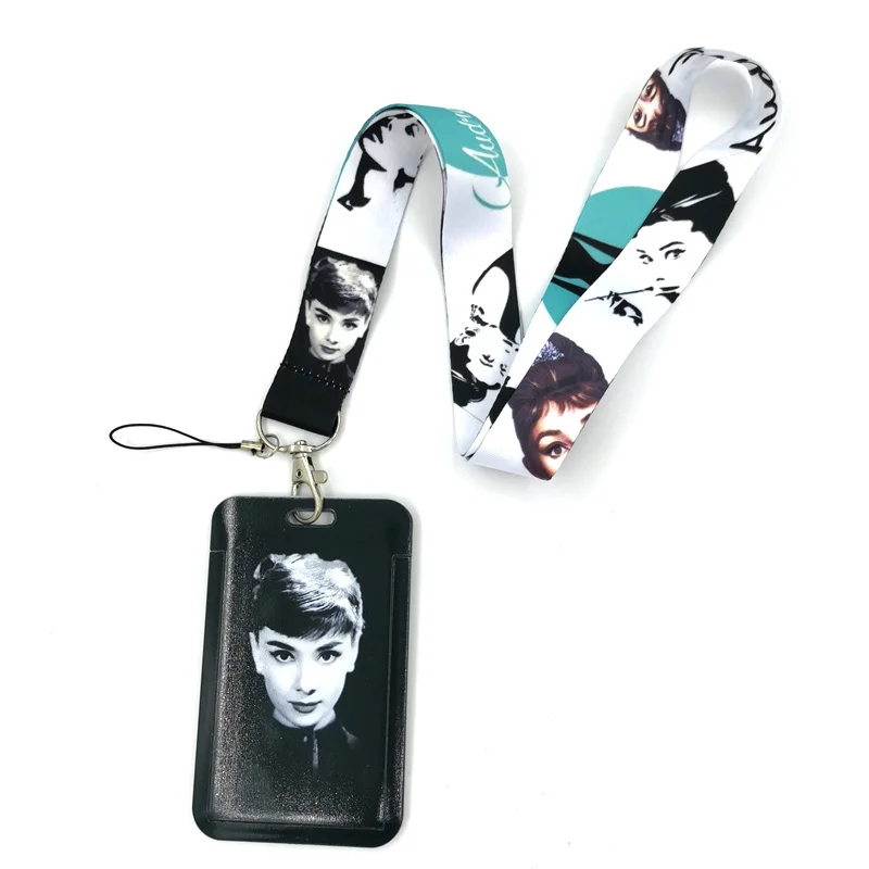 Audrey Hepburn Credit Card ID Holder Bag Student Women Travel Bank Bus Business Card Cover Badge Accessories Gifts Lanyard Strap