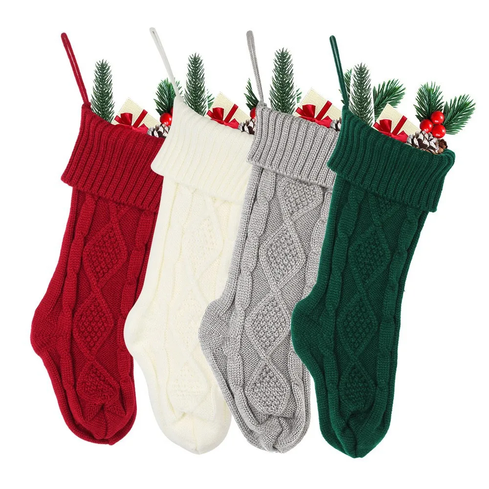 

4Pcs/Lot Christmas Gift Bag Large Size 46CM Wool Knitted Socks Christmas Tree Hanging Decoration Candy Socks Christmas Stockings