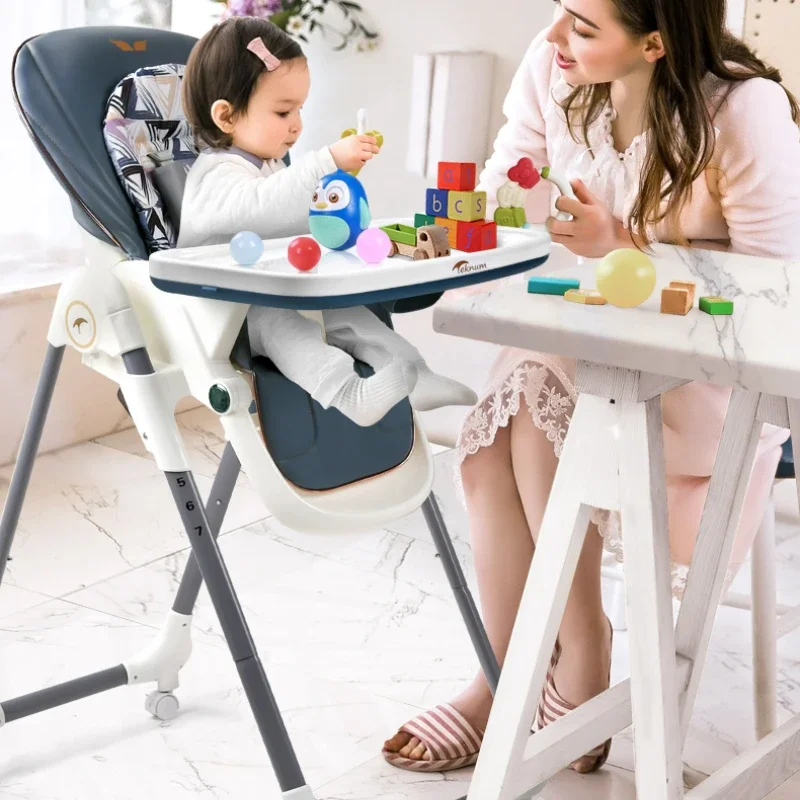 Baby Dining Chairs with Four Wheels Height Adjustable Home Baby Seats Multi-functional Can Sit and Lie High Chair for Baby