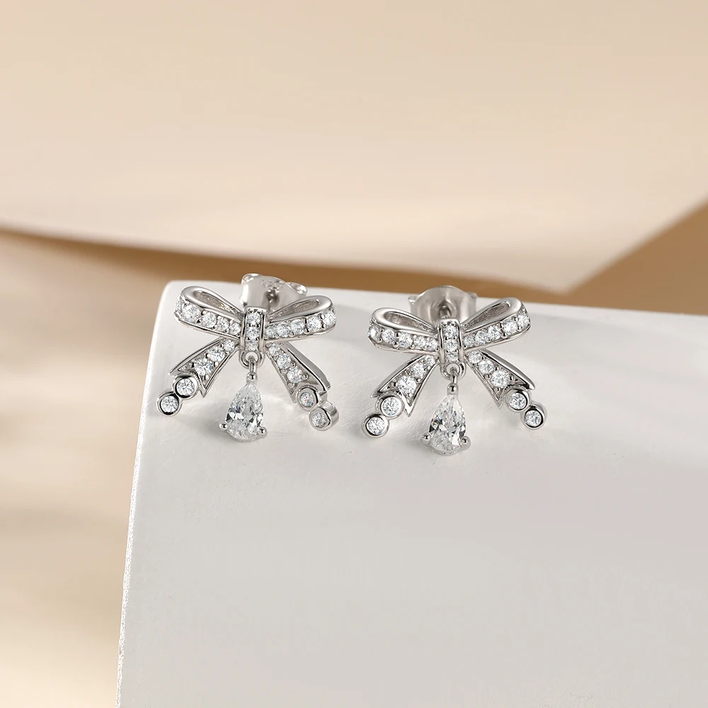 

Sun Star Women's Butterfly Design Stud Earring OEM ODM Pear Cut Zircon Stone 925 Sterling Silver Jewelry for Gift