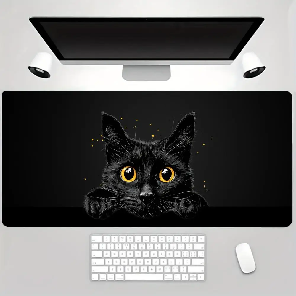 

XXL Large Gaming Mouse Pad, Adorable All-Black Kitten, Rubber-Stitched Edge, Suitable for Office and Home, Gaming Accessory