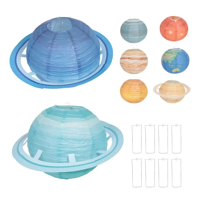 A93Z 8Pcs Space Paper Lanterns Multi-Color Solar System Planets Lanterns 12Inch Outer Space Themed Party Supplies Durable Easy T