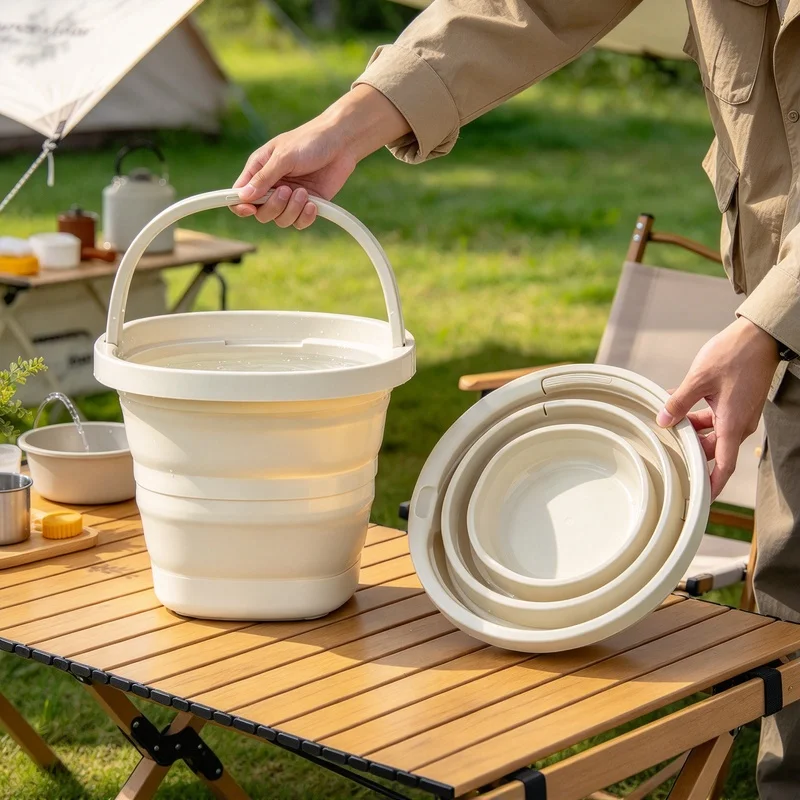 Portable Foldable Water Pail with Handle, Collapsible Water Bucket Ideal for Camping, Fishing, Washing and Household Tasks