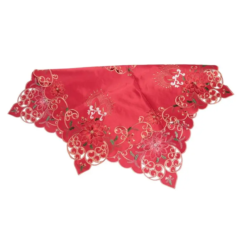 ABJO-Christmas Embroidered Table Cloth,Hollow-Out Round Tablecloth,For Restaurant Dinning Xams Party Banquet Events,33 Inch