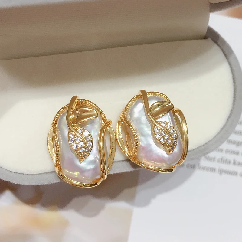 

ZHBORUINI 2022 New Natural freshwater Baroque Pearl Earrings 14k Gold Plating S925 Sterling Silver Ear Needle For Women Jewelry