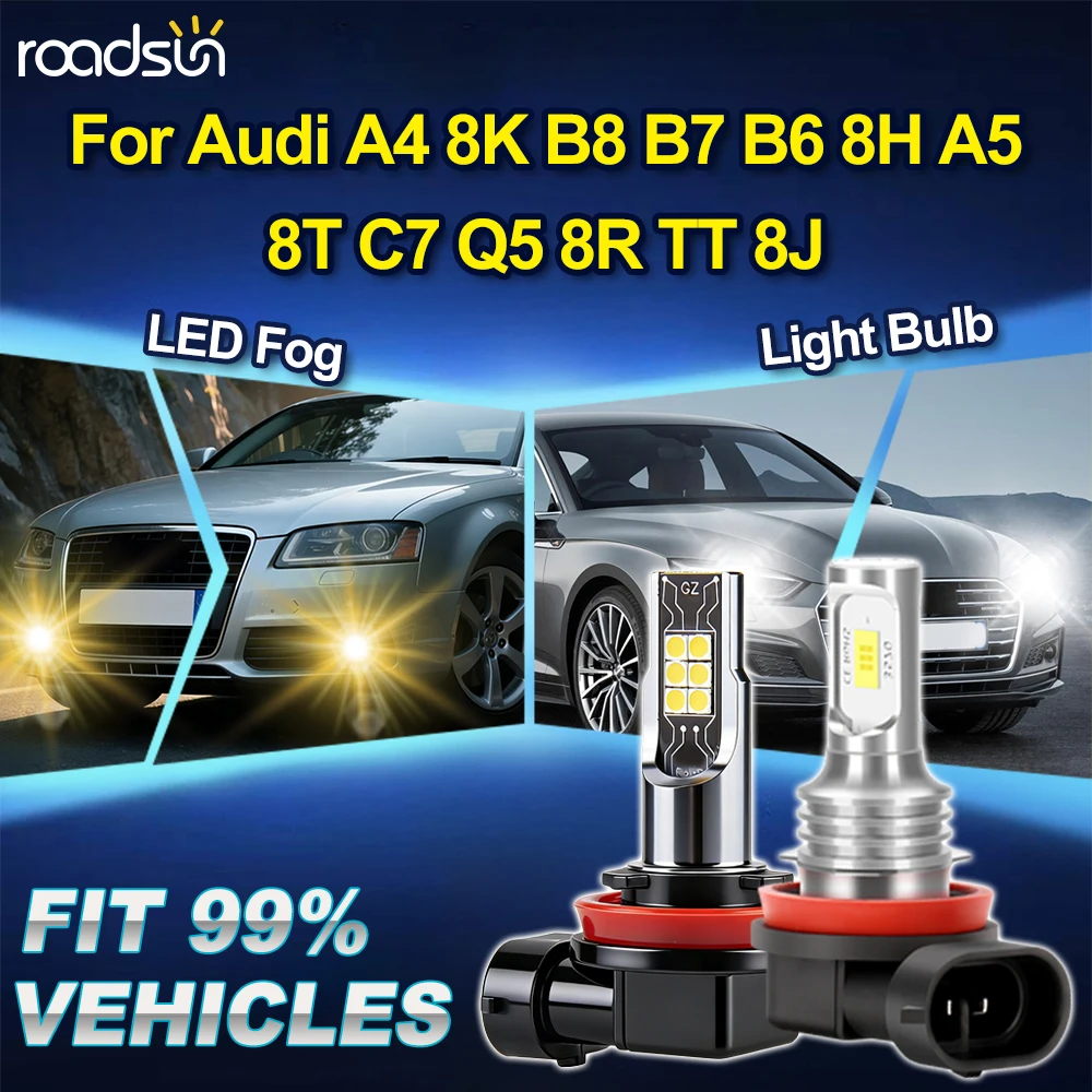 

ROADSUN 2PCS Golden Yellow/White Car LED Front Fog Light Lamp Bulb For Audi A4 8K B8 B7 B6 8H A5 8T C7 Q5 8R TT 8J Accessories
