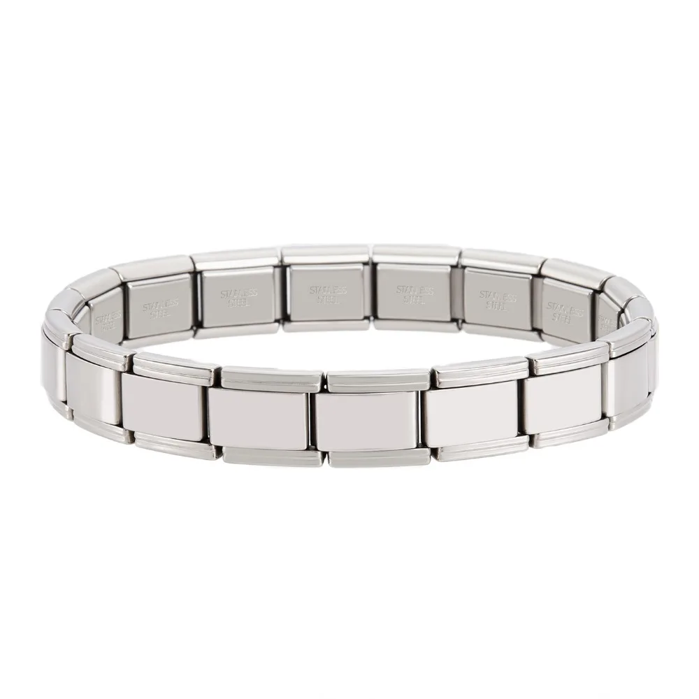 Stretchable Italian Chain Link Bracelet Square Popular Modular Stainless Steel Bracelet HipHop 9mm Elastic Hand Chain Gift