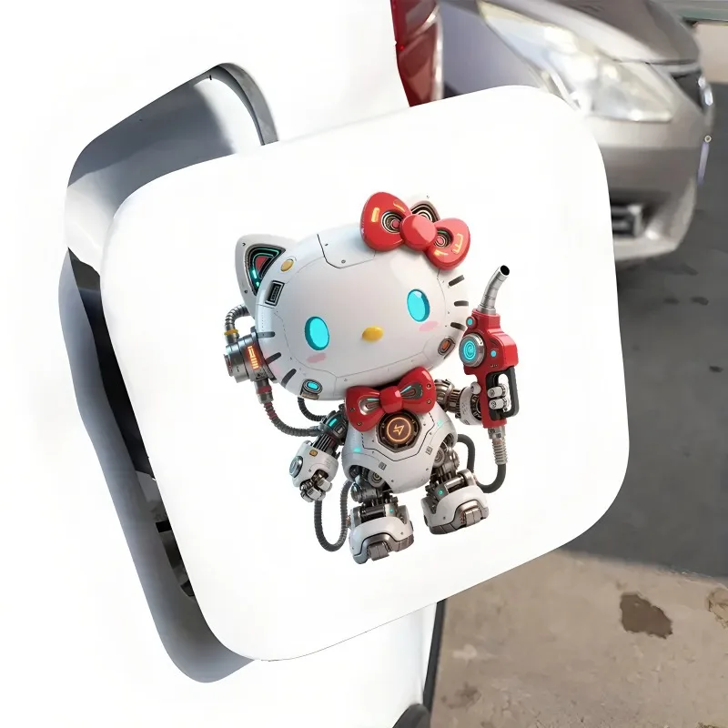 かわいいアニメロボットハローキティ DIY 車のステッカー漫画かわいい車のオイルキャップ自己粘着防水オートバイデカールステッカー