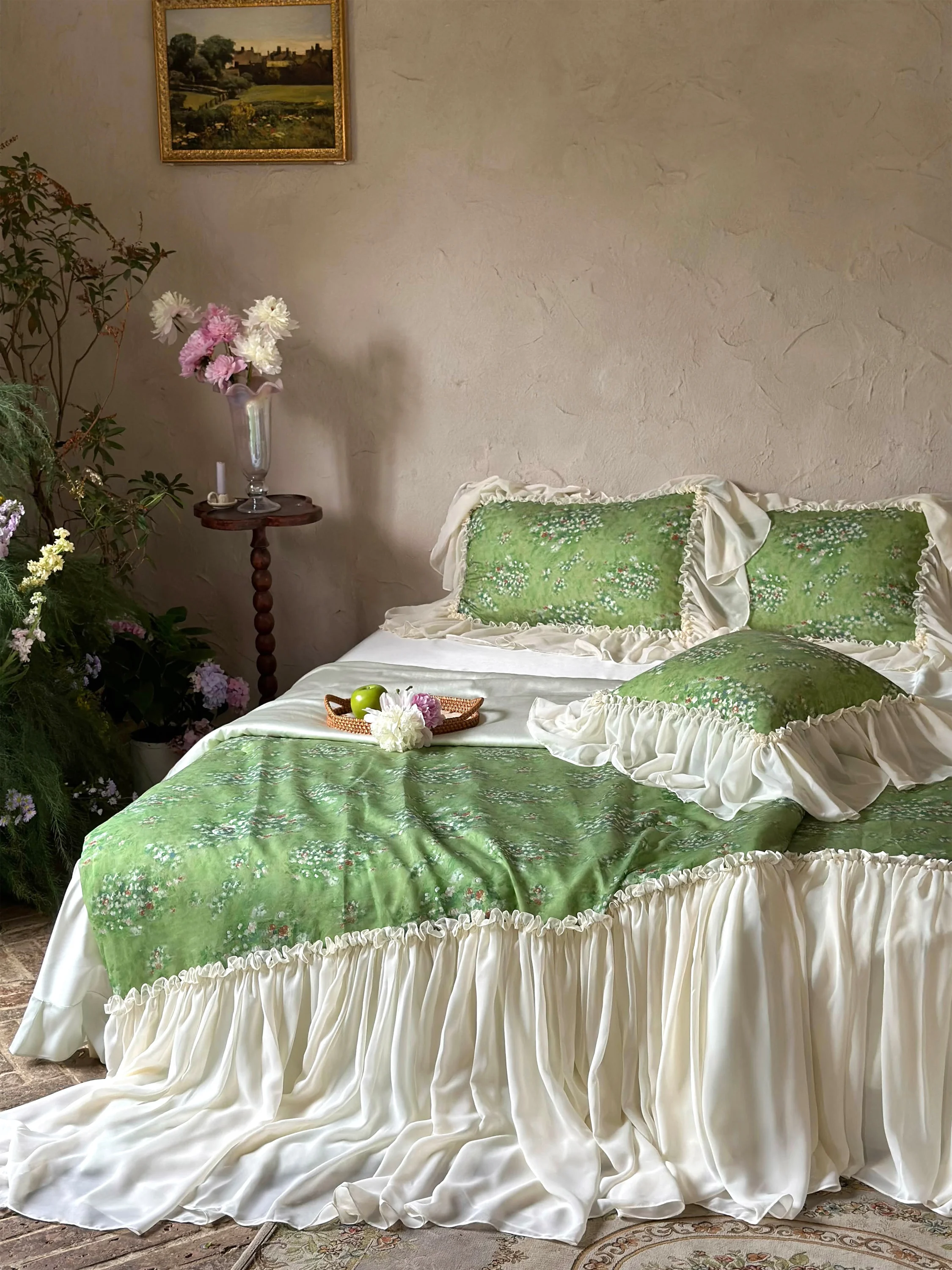 Southern Jade - Romantic Ancient Style, Summer Tencel Cotton, Summer Cool Quilt, Four-piece Air Conditioner Quilt, French Lace T