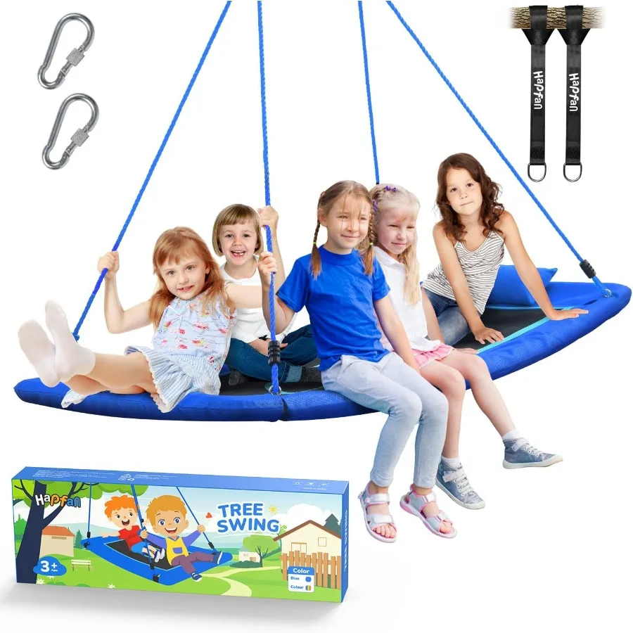 800 lbs 60 Inch Skycurve Rectangle Platform Swing for Adults Pillow Textilene Fabric 9.8 FT Swing Hanging Straps Blue