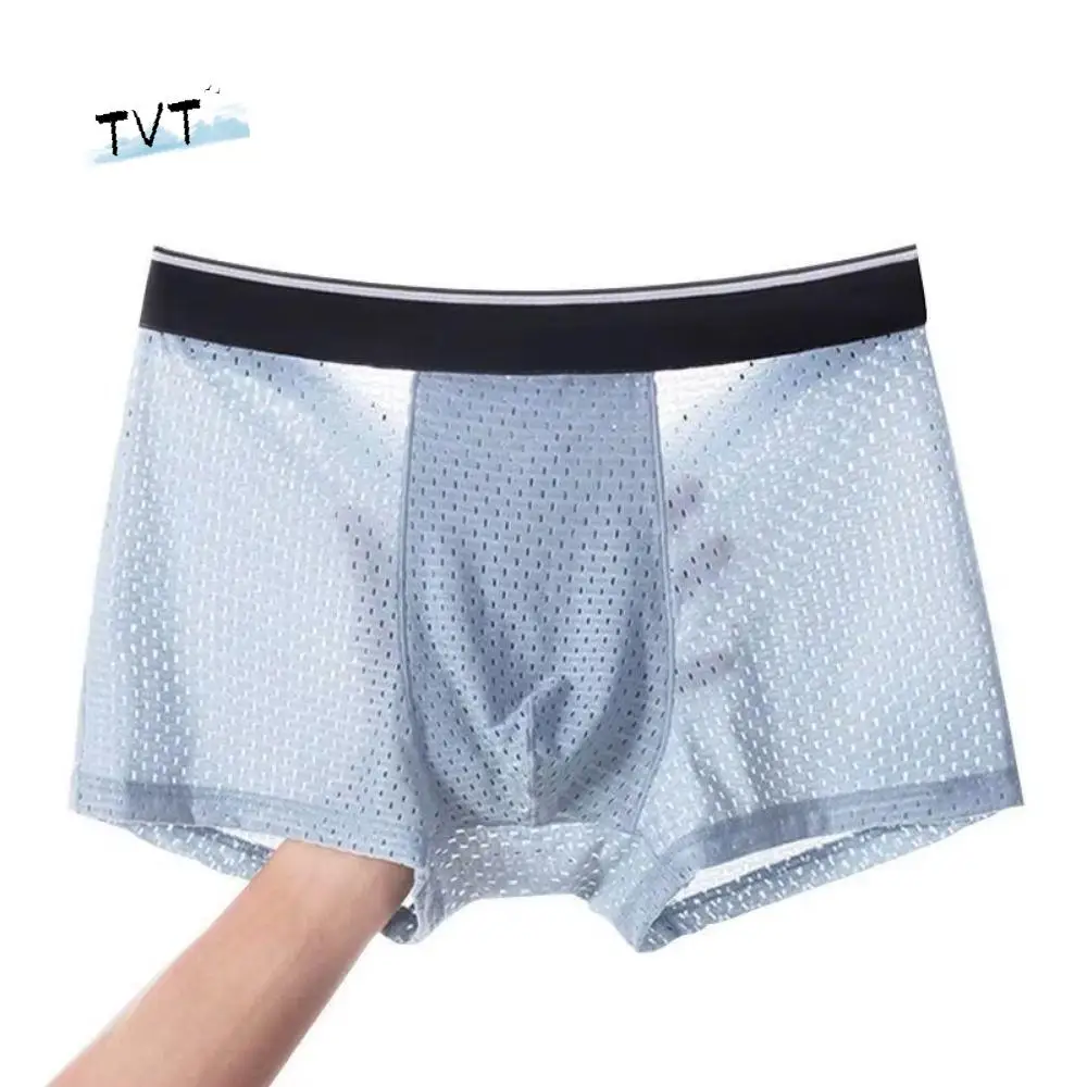 

New Style Mid-waist Men's Underwear Comfortable Soft Cutout Breathable Underpants Cool Large Size Ice Silk Panties Daily Wear