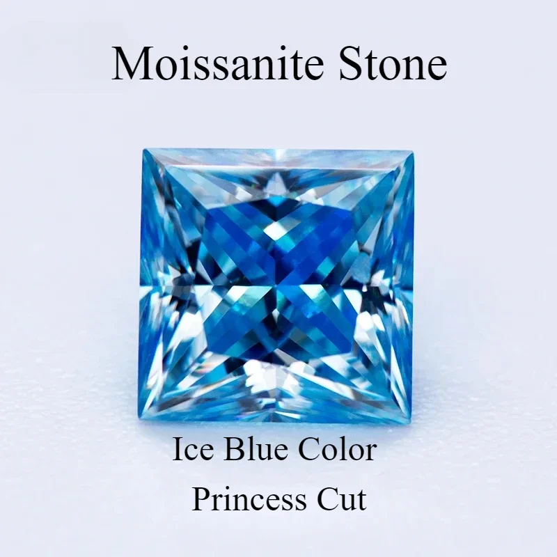 

Moissanite Stone Ice Blue Color Princess Cut Lab Grown Diamond Gemstone Advanced Jewelry Making Material With GRA Certificate