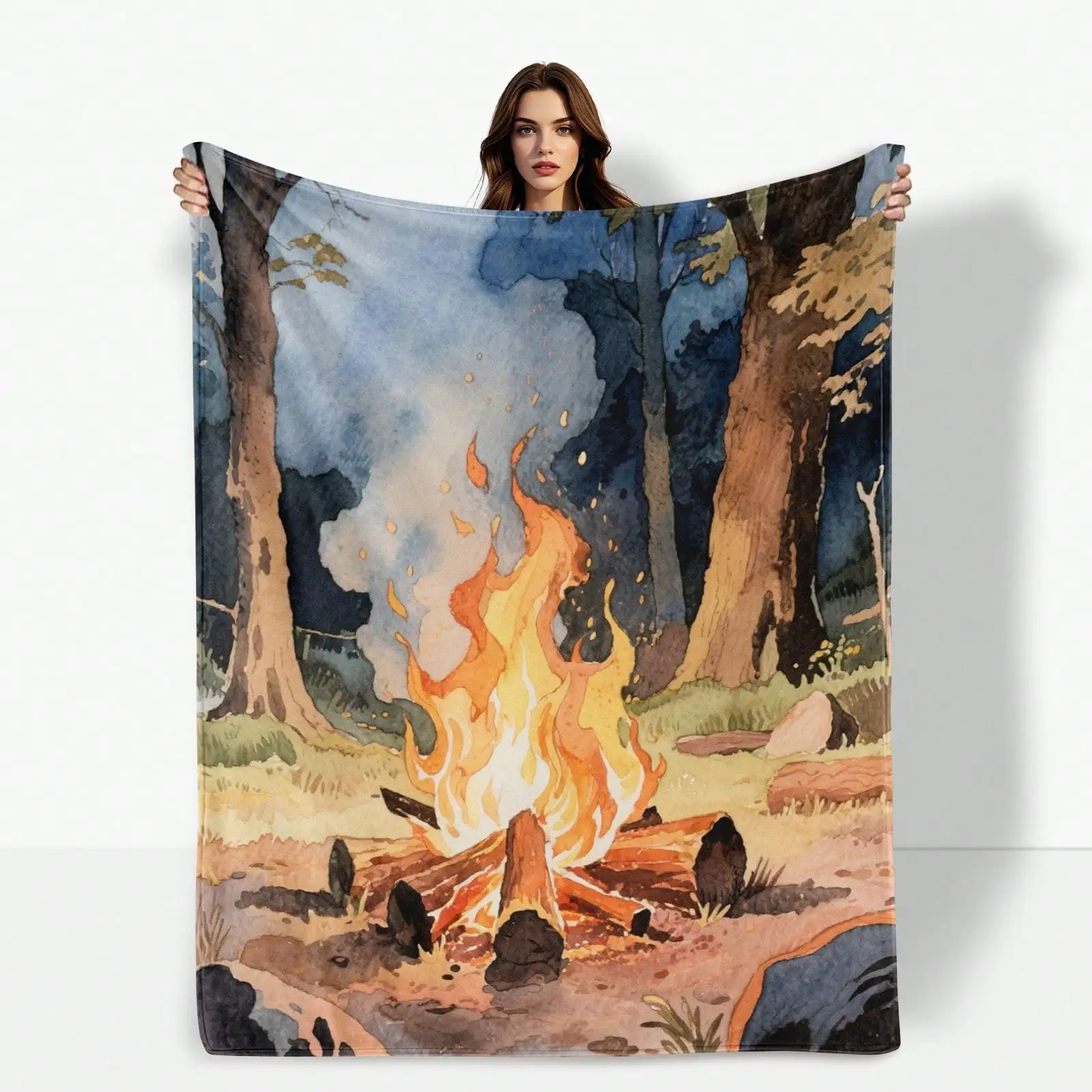 

Одеяло для костра, вдохновленное маслом, с лесными сценками и светящимся пламенем, одеяло для дивана-кровати, путешествий, кемпинга