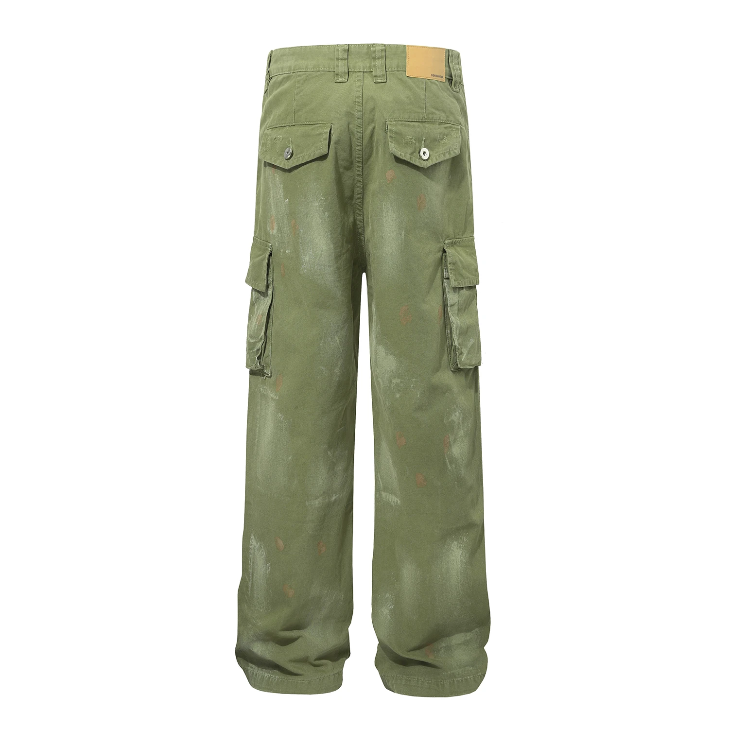 Hip Hop Splashing Ink Graffiti Green Cargo Pants Men Ripped Washed Cargo Trousers Relaxed Fit Straight Wide Leg Baggy Pants Y2k