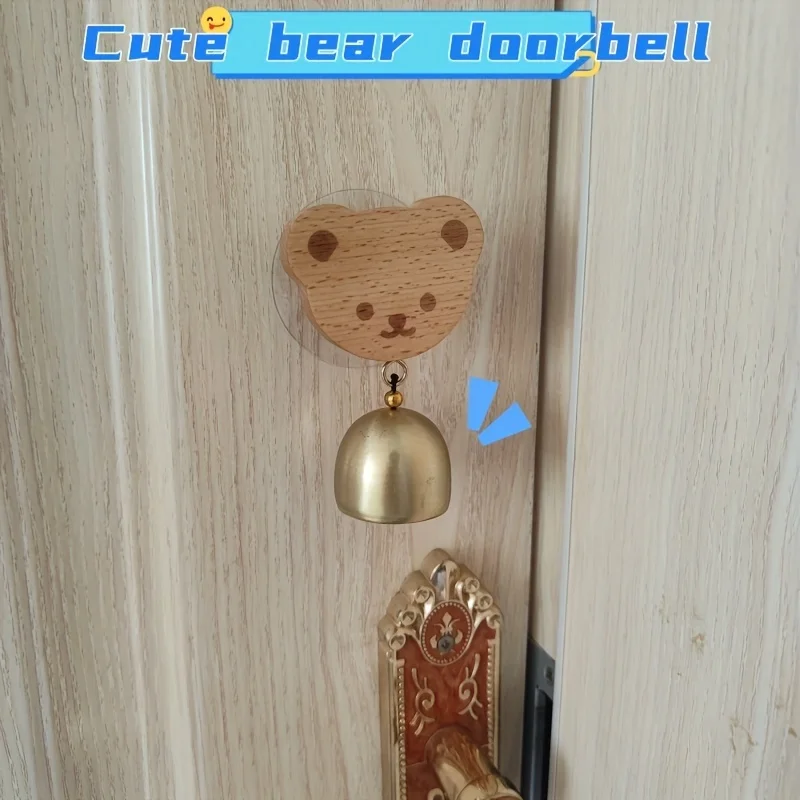 1pc, Handmade wooden doorbell little bear, little rabbit animal cartoon pendant cute bell decoration