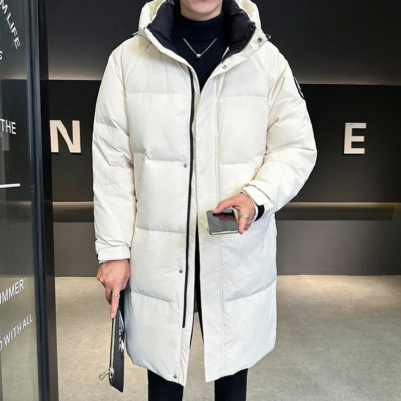 Men's Medium To Long Thick Warm Windproof Breathable Down Jacket Winter Solid Color Sports and Leisure Trend Down Jacket