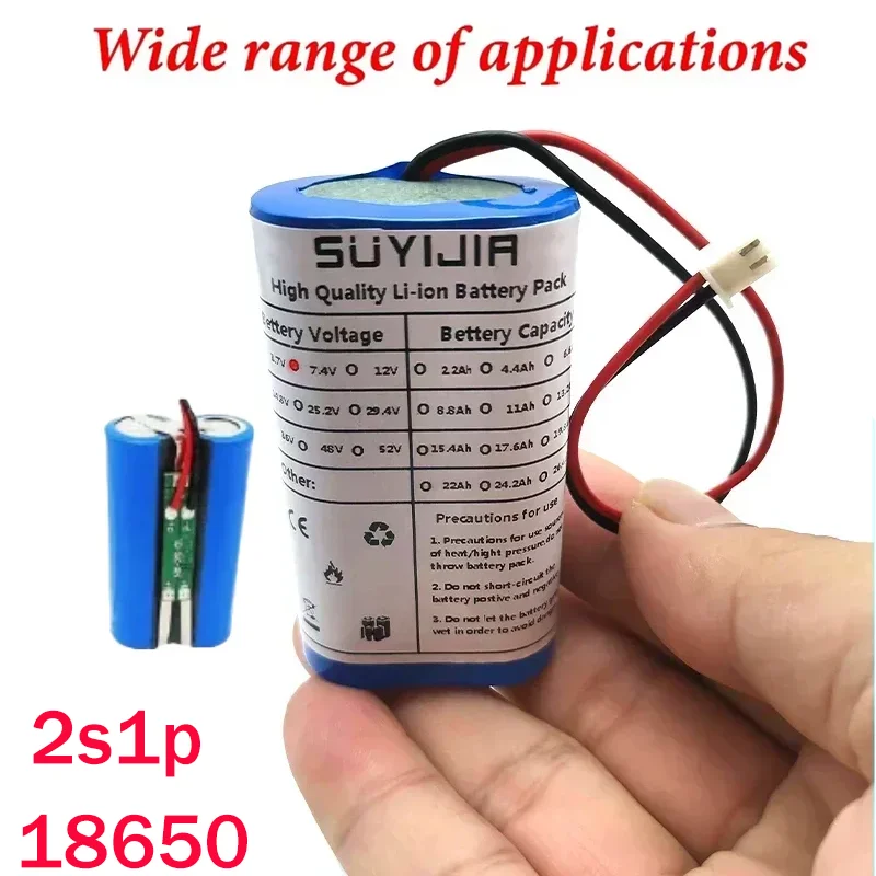 3.7V 6000mA 1S2P 18650 Li-ion Rechargeable Battery Pack with 2P Plug Built-in BMS Suitable for Small Appliances Backup Battery