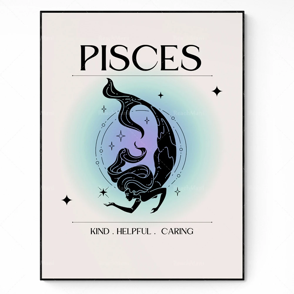 Pisces Gradient Poster, Zodiac Gradient Halo Poster, Zodiac Sign, Living Room Decor Canvas Wall Print
