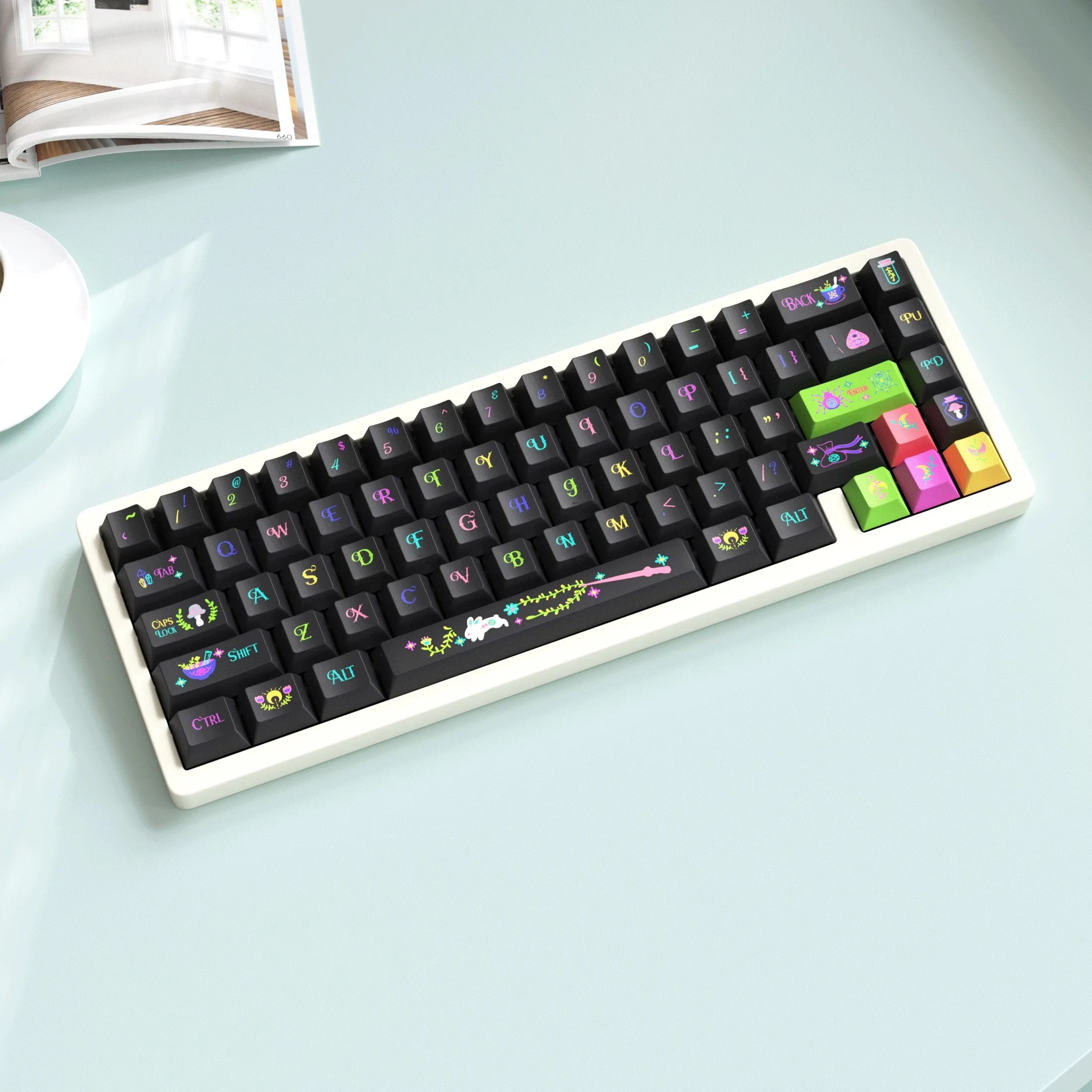 1 Set Moon Magic Festival Keycaps PBT 5 Sides Dye Sublimation Key Caps Cherry Profile Colorful Keycap For 61 68 75 84 87 96 980