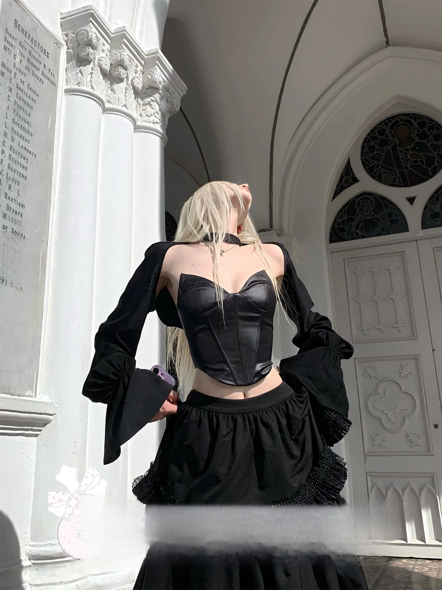 

Bla Fibone Strapl Cake Skirt Tee-piece Set Women's Faion Spring Long Sve Sol Castle Witch f-length Skirt