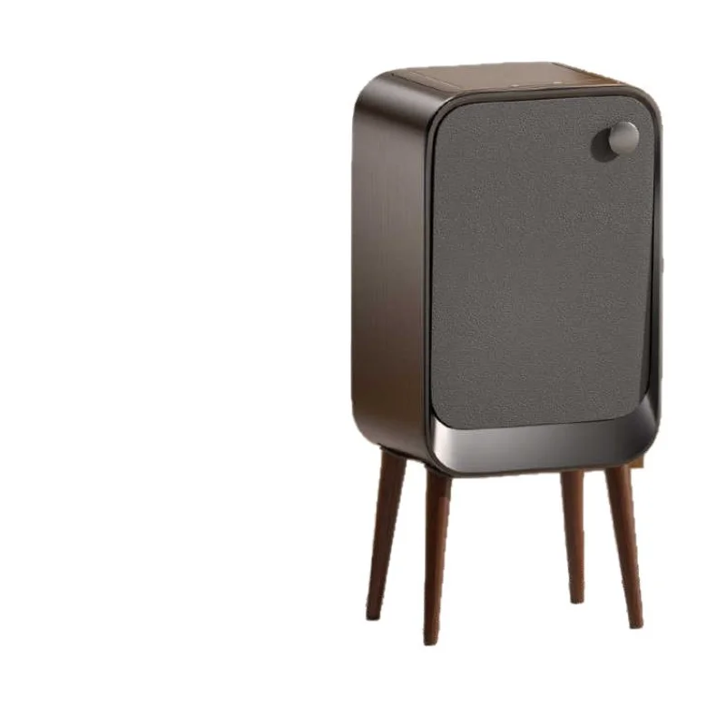 Intelligent induction double opening with lid side opening high foot trash can wood grain leather grain light luxury household b