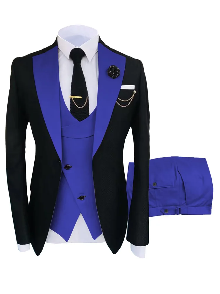 Solid 3 Piece Men Suits for Wedding Party Business Formal Groom Tuxedos Two Buttons （Blazer+Vest+Pants）Slim Fit Costume Homme