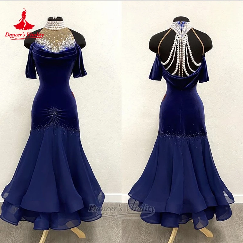 الرقص الاجتماعي اللؤلؤ الديكور عالية الرقبة ملفوفة الوركين فساتين تخصيص حيوية الراقصة الإناث الكبار مسابقة الفالس الملابس