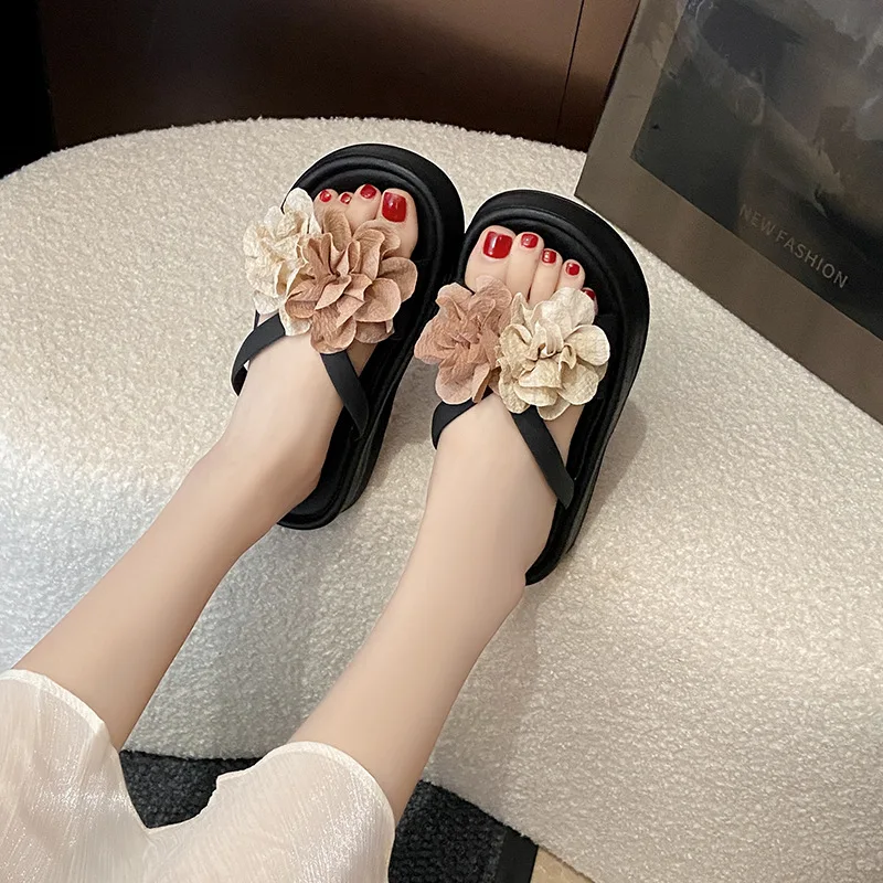 

Fanceey Handmade Flower Flip Flops Beach Women's Sandals Vacation Casual Luxury Woman Sandals Comfortable Slippers Thick Shoes