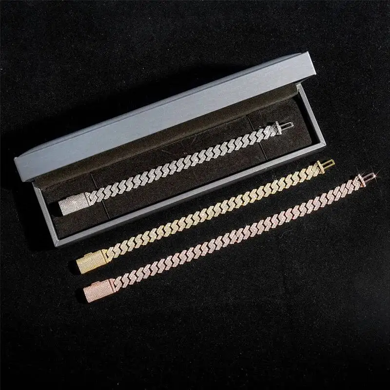 6-8mm Hip Hop Moissanite Cuban Chain Bracelet for Men, 925 Silver Plated 18K Gold Full Moissanite Unisex Jewelry Gift
