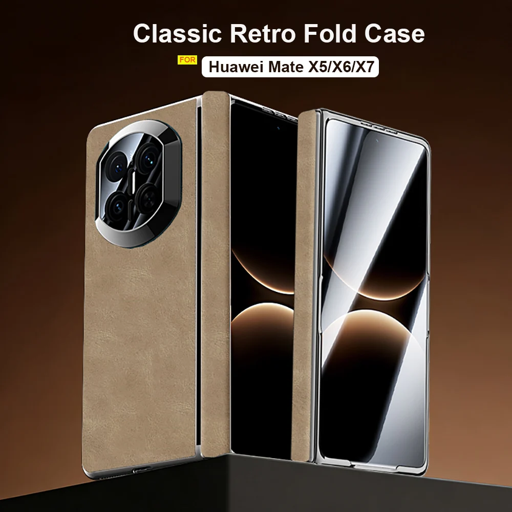 

Luxury PU Suede Leather Cover For Huawei Mate X5 X6 X7 Phone Case With Tempered Screen Protector Clear & Anti-peeping Skin Funda