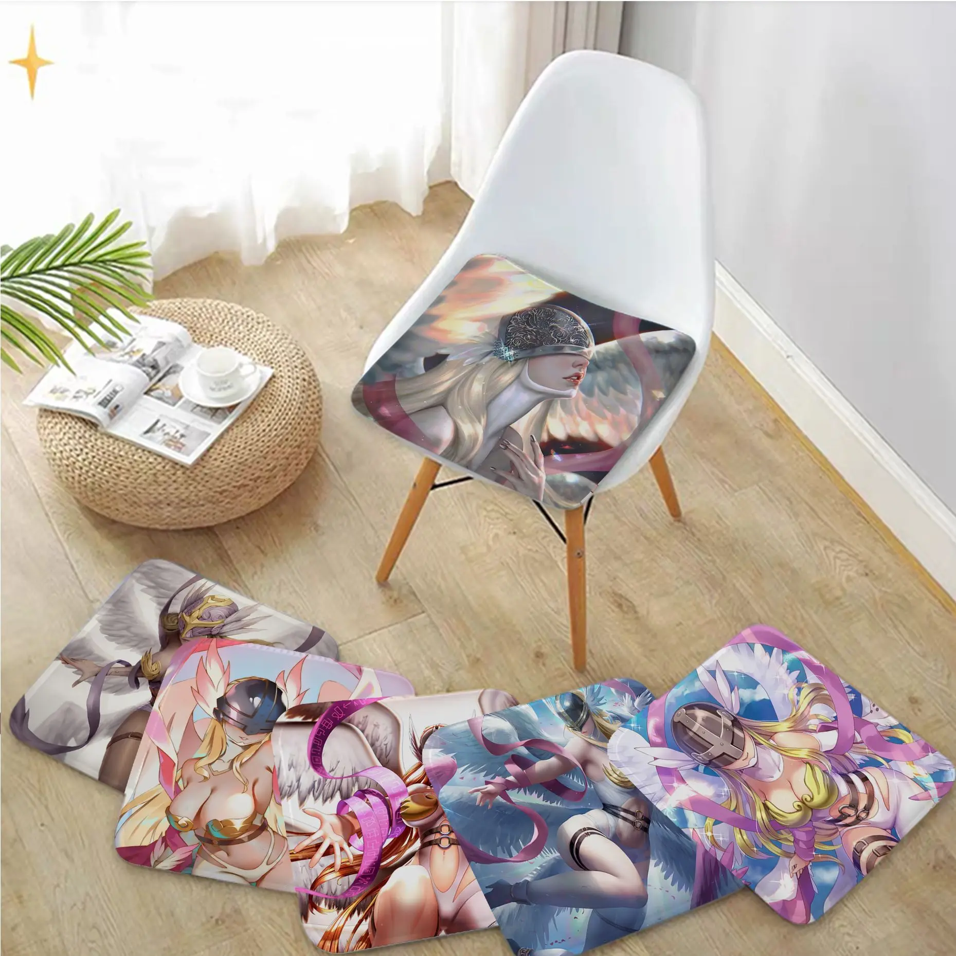 

Angewomon Digimon Angel Square Fabric Cushion Non-slip Living Room Sofa Decor Stool Tatami Office Outdoor Garden Cushions