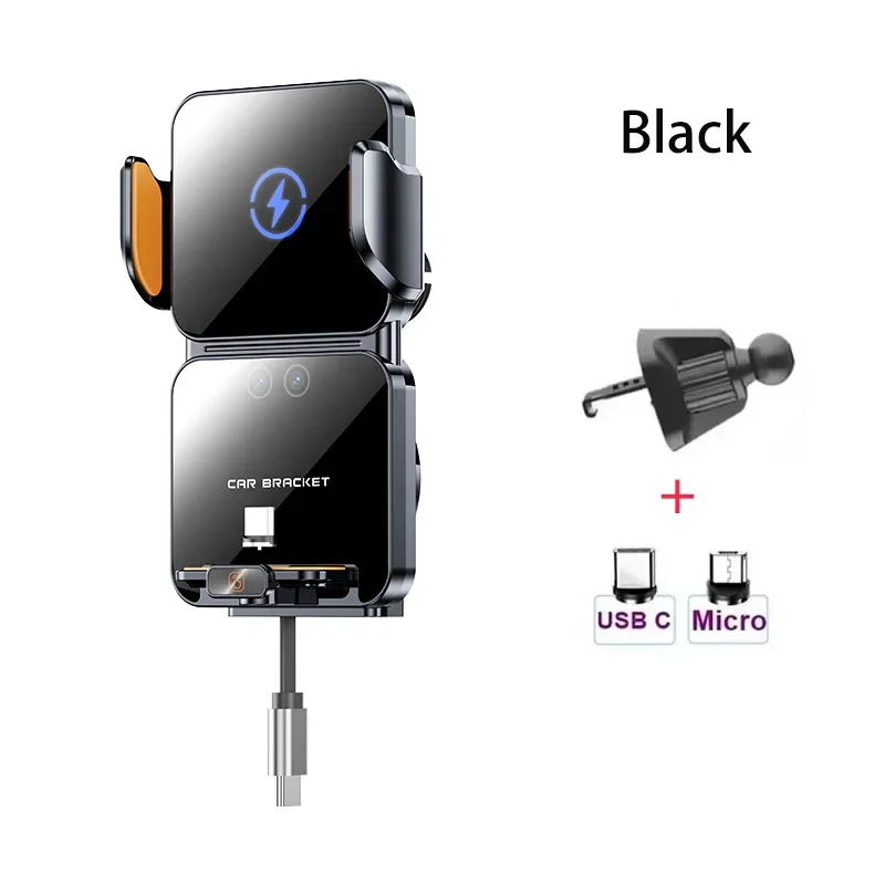 Max 66W Car Wired Phone Holder 15W Wireless Charger 80cm Cable Touch Control Infrared Sensing for iPhone Samsung Xiaomi