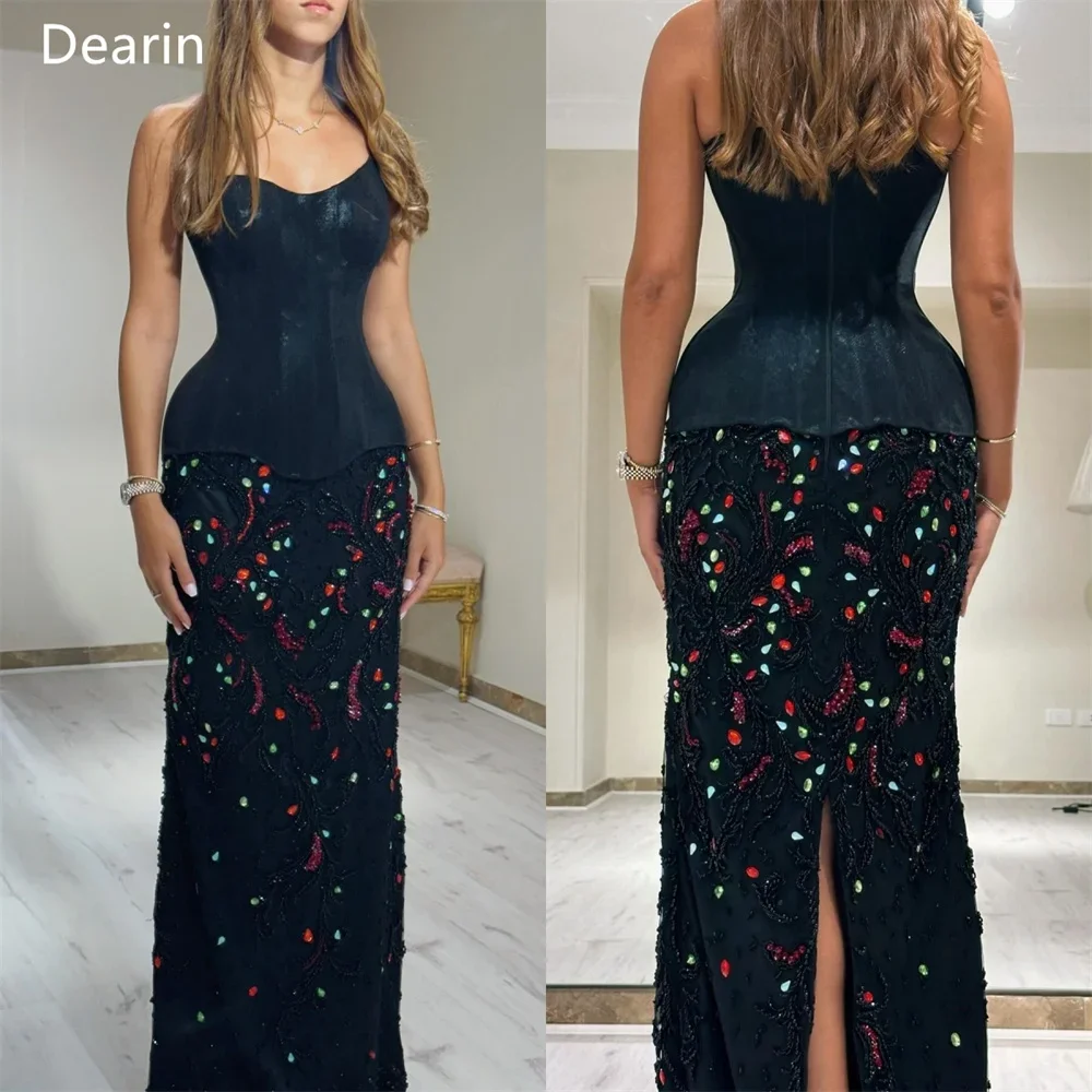 

Customized Formal Dress Dearin Strapless Column Floor Length Skirts Vertically Sleeveless Bead Bespoke Occasion Dresses Prom Sau