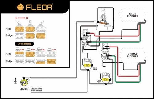 Imagen 2 del producto FLEOR 2T2V Guitarra Precableado Arnés de cableado Push Pots 500k Interruptor de 3 vías para piezas de guitarra LP