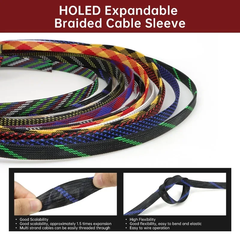 5m Expandable Braided Sleeve PET Insulated 2mm - 40mm High Density Nylon Mesh Tube Wire Wrap Cover Protection Cable Sleeving