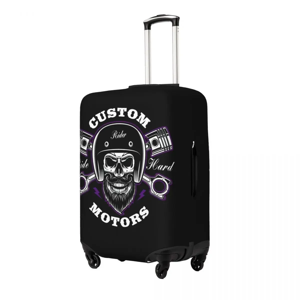 Biker Skull With Beard And Crossed Pistons Luggage Protective Dust Covers Elastic Waterproof 18-32inch Suitcase Cover Travel