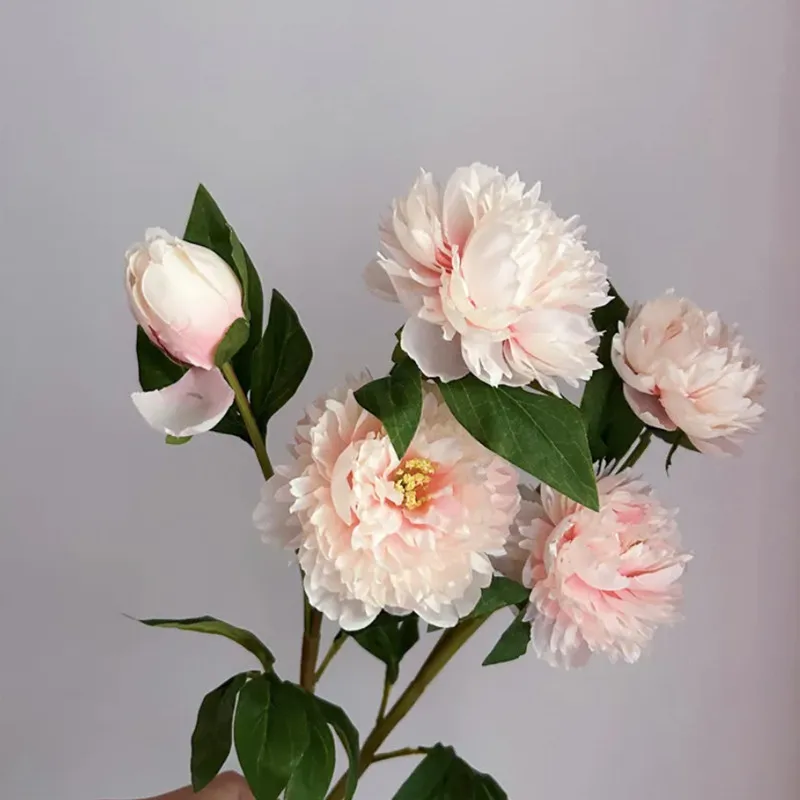 Beautiful Artificial 3 Heads Peony Flowers long branch For Home Wedding Tabel Christmas Decoration 75cm Fake Flower Room Decor