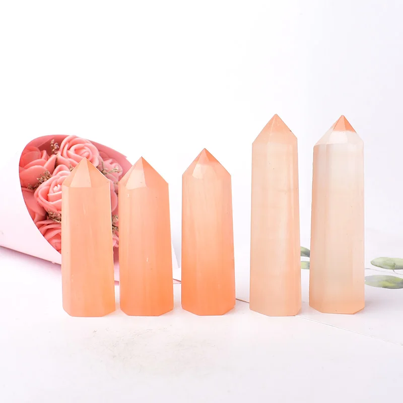 Natural Red Selenite Quartz Crystal Point Healing Stone Hexagonal Prisms 50-80mm Obelisk Wand Stone Chakra Home Decor 1PC