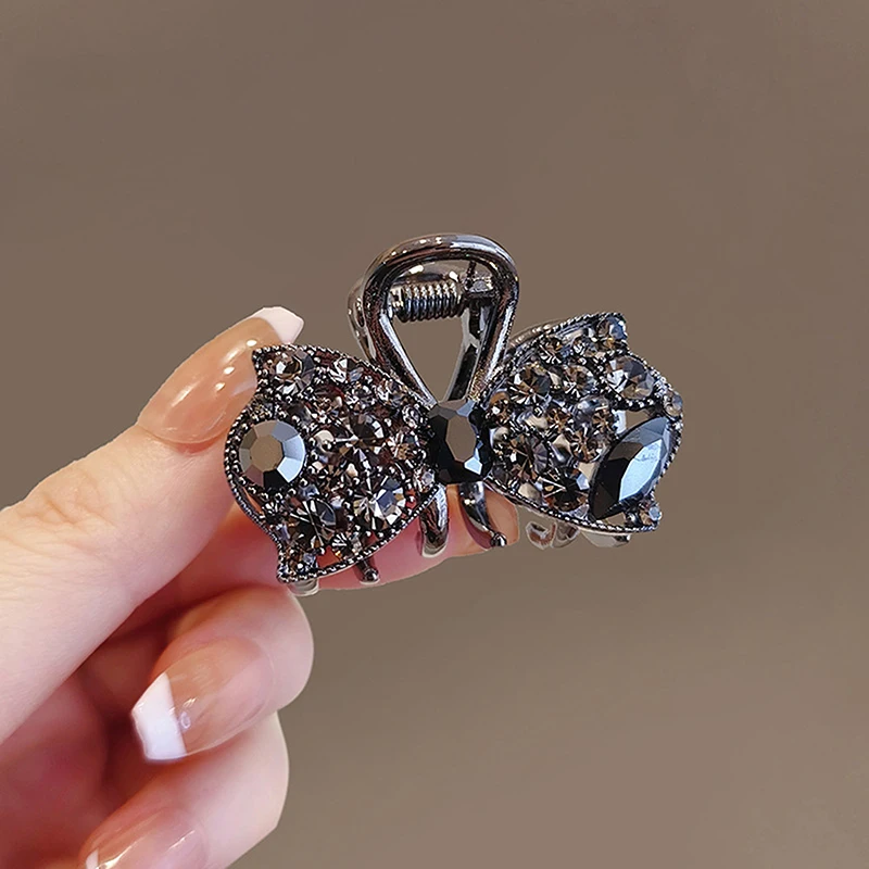 Fashion Alloy Rhinestone Bow Butterfly Small Hair Clips Exquisite Hair Claw For Girl Women Black Hairpin Shining Hair Jewelry