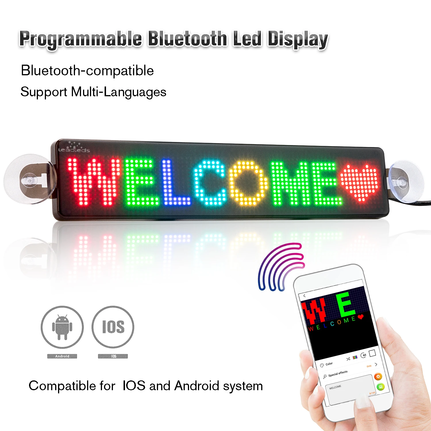 

Scrolling Led Sign RGB Multi-Color Message Board Bluetooth App Control Animation Graffiti Text Custom Display for Car, Store