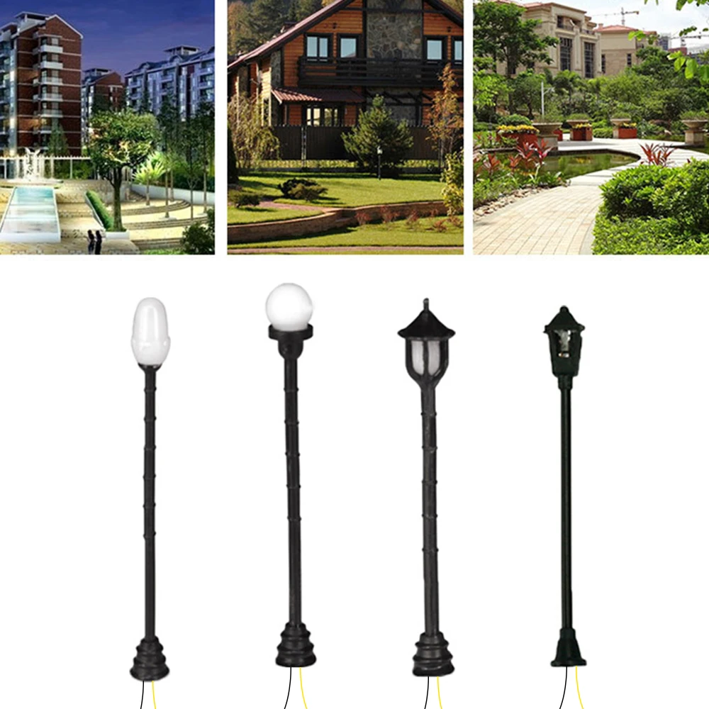 

10 шт./пакет, модель железной дороги, уличный фонарь с одной головкой, теплые белые светодиоды, модель железной дороги, пейзаж, светодиодная лампа